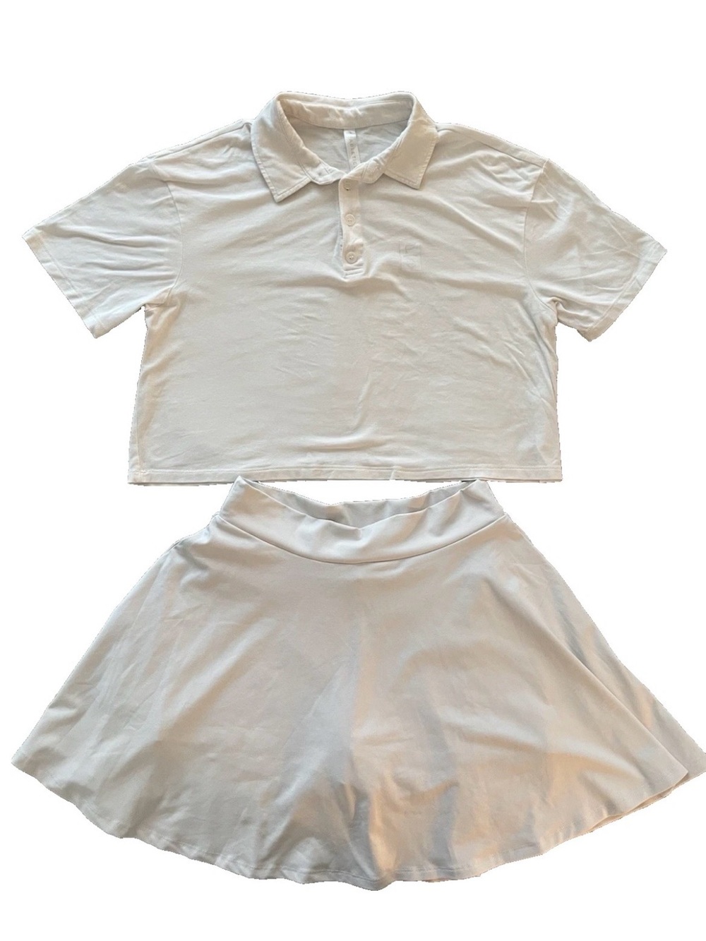 Fabletics White Cropped Polo and Tennis Skirt 2 Piece Set Top S Skirt M Preppy